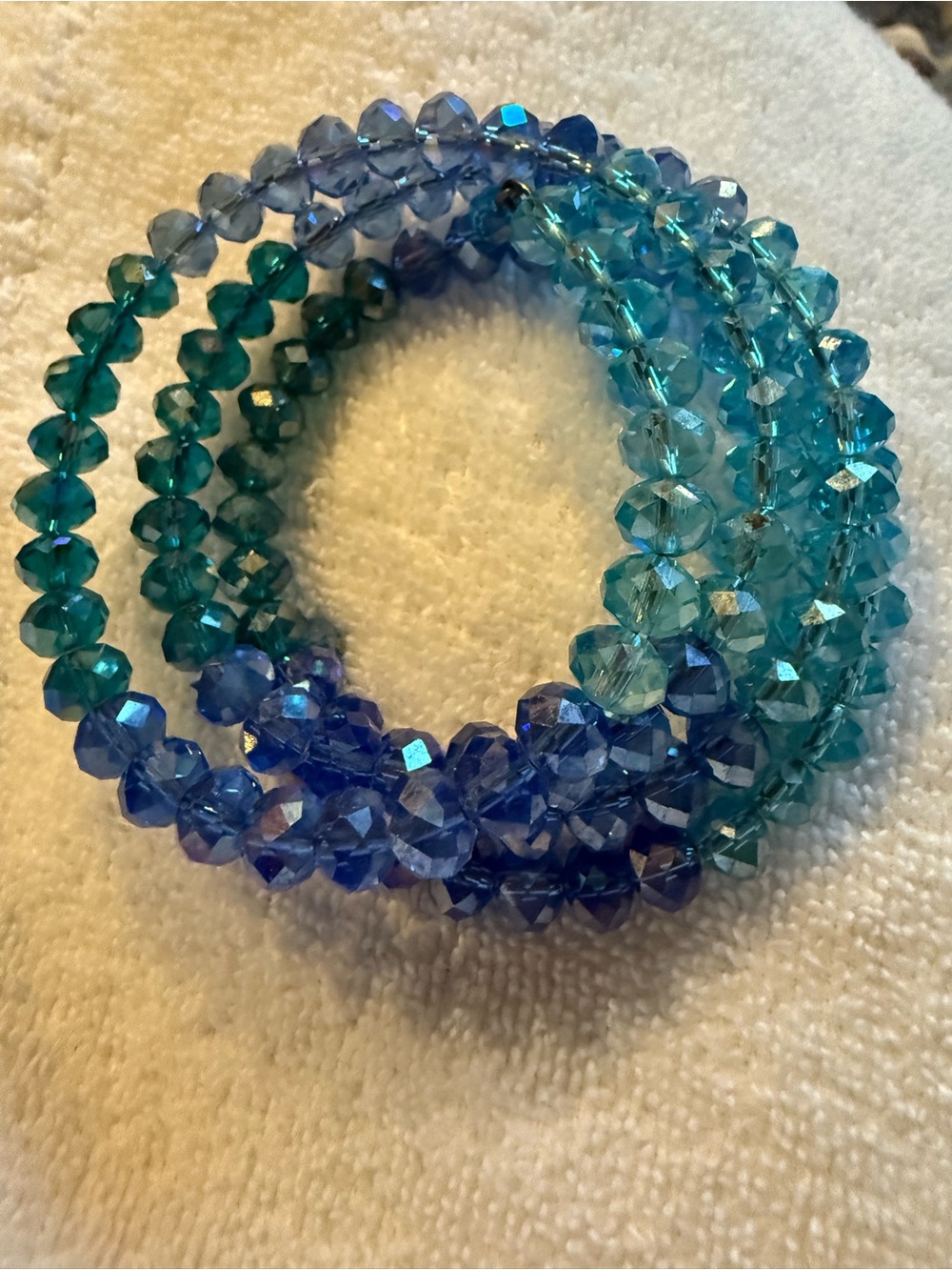 Crystal Faceted Coil Bracelet Set in Blue, Teal & Purple